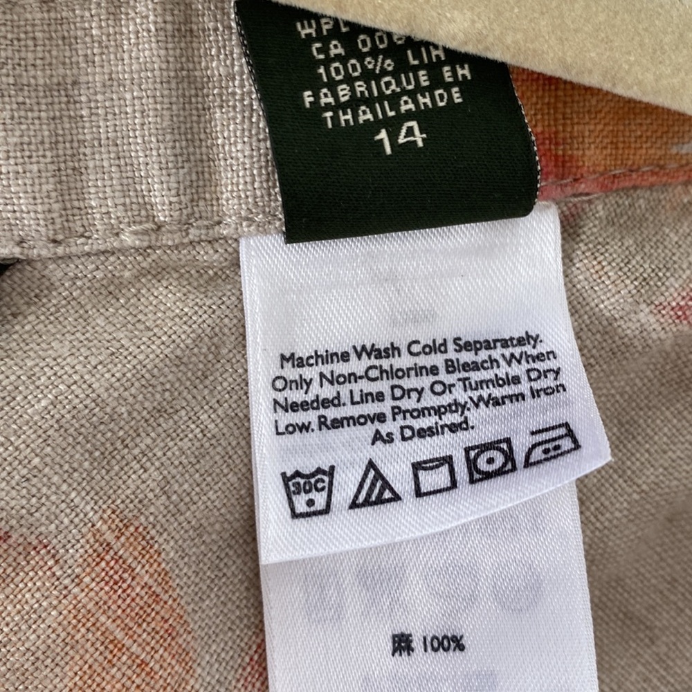 Eddie Bauer 100% linen wrap skirt midi pink &melon flowered tan pattern - Picture 8 of 12